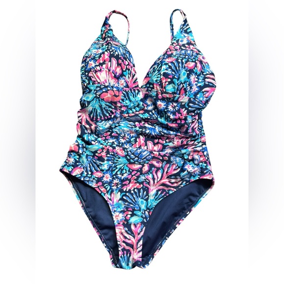 STELLA PARKER coral pattern ruched middle one piece size S swimsuit NWT - Picture 7 of 7